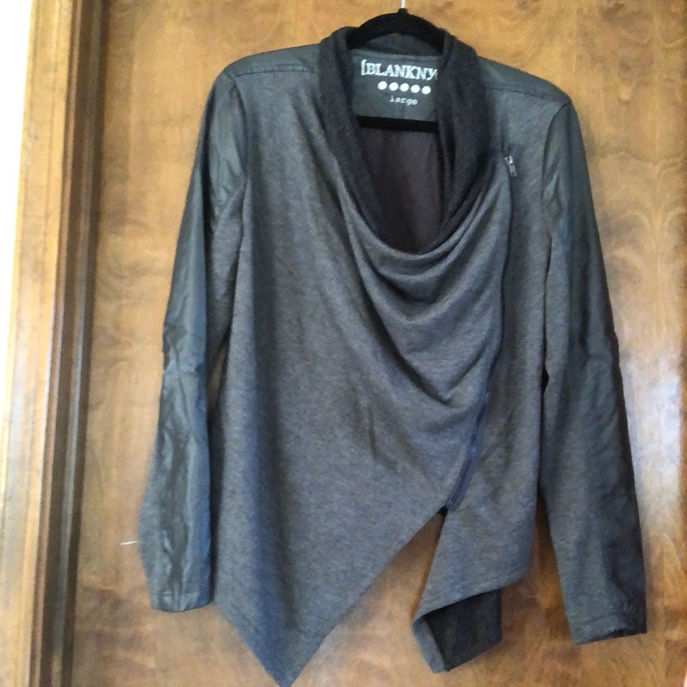 Asymmetrical jacket with faux leather detail